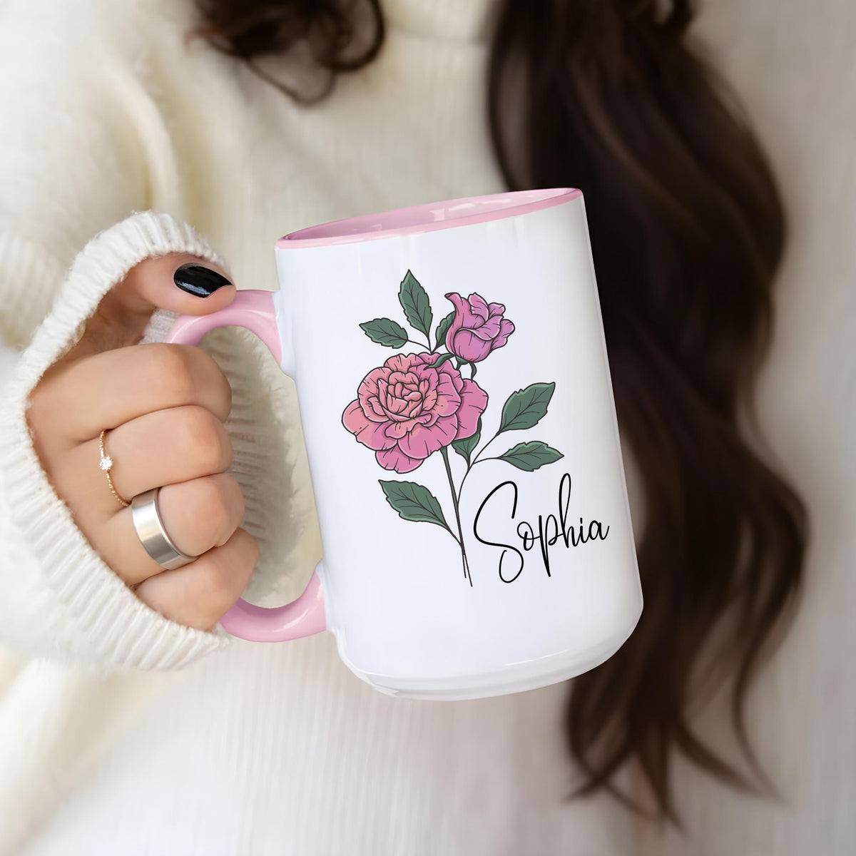 Personalized Flower Mug, Custom Name Coffee Cup, Birthday Girl Gift, Mother's Day Gift