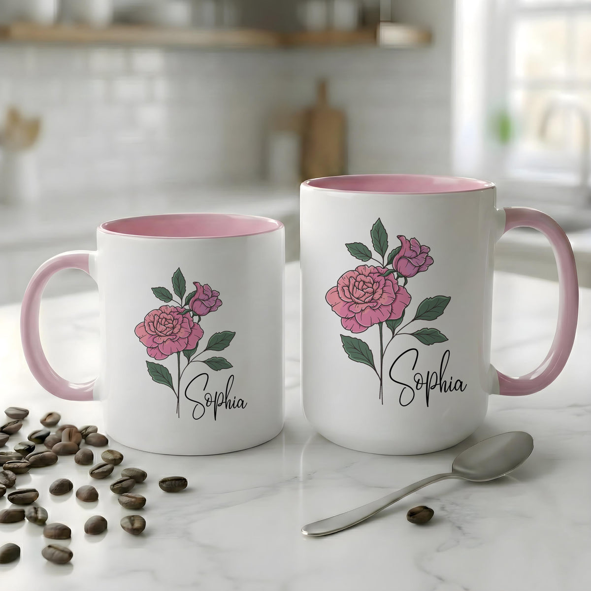 Personalized Flower Mug, Custom Name Coffee Cup, Birthday Girl Gift, Mother's Day Gift