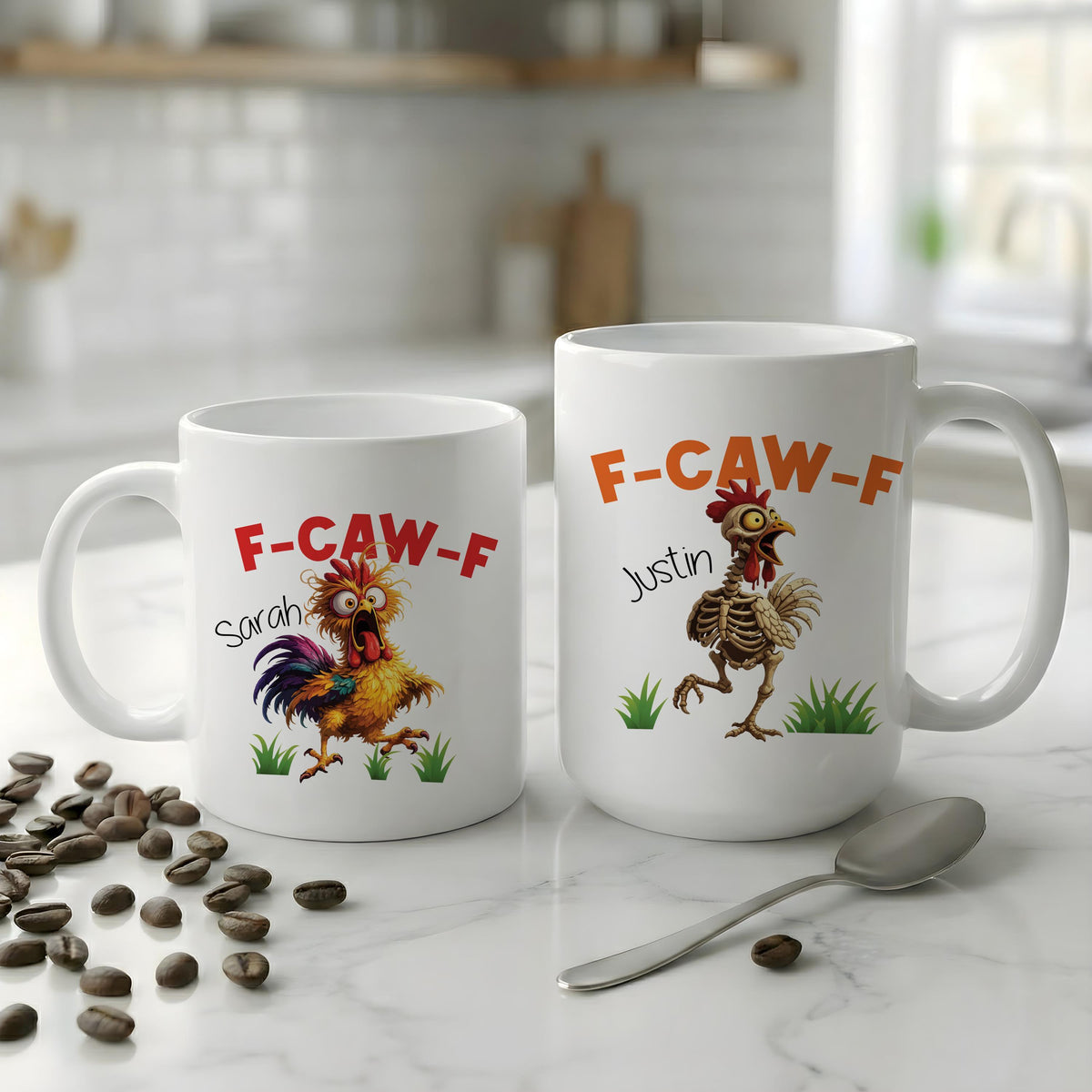 Funny Chicken Coffee Mug with Name, Personalized Rooster Cartoon Mug, F-CAW-F Farm Animal Gift