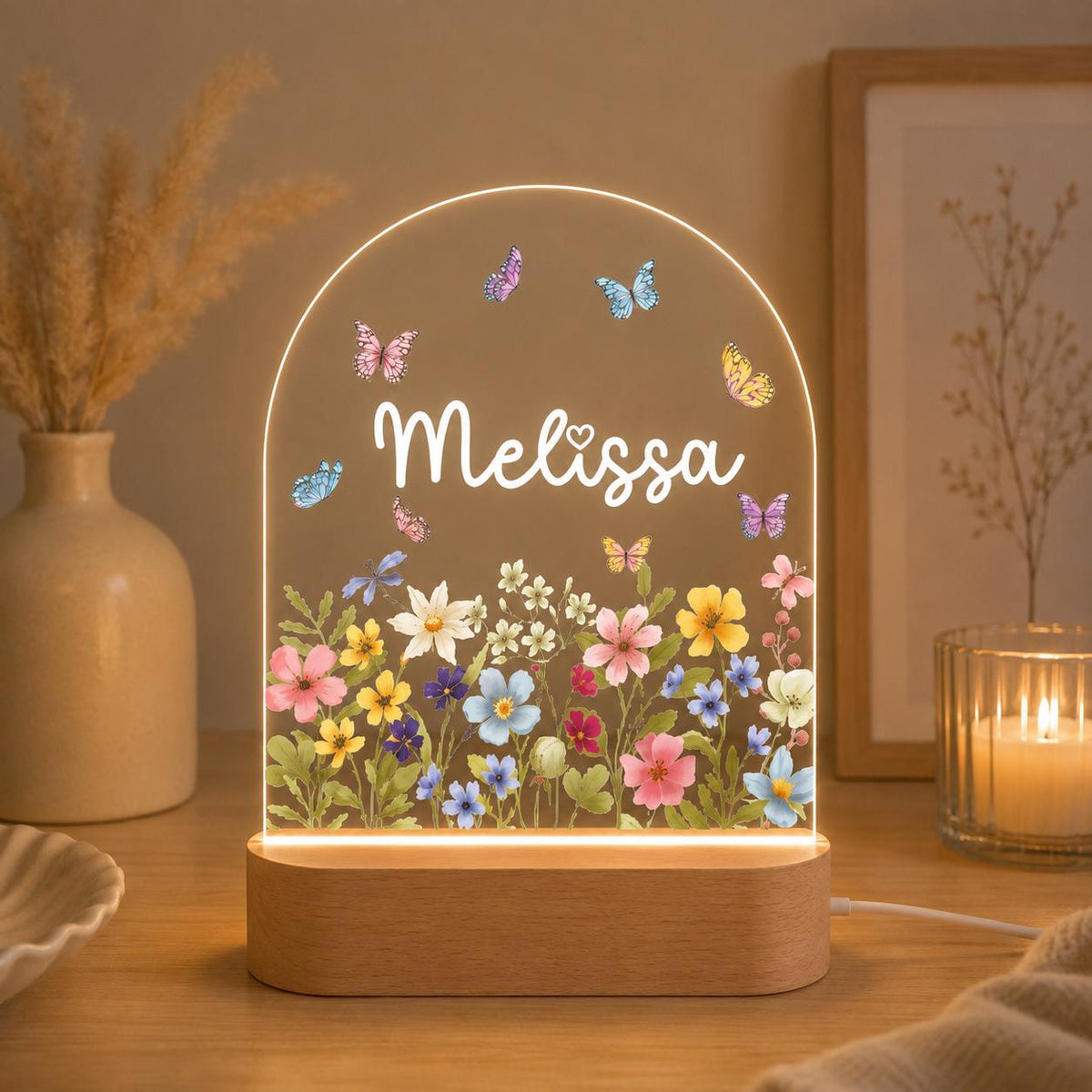 Personalized Floral Butterfly LED Night Light