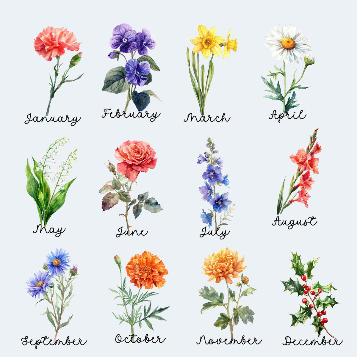 Personalized Birth Flower LED Night Light with Custom Name