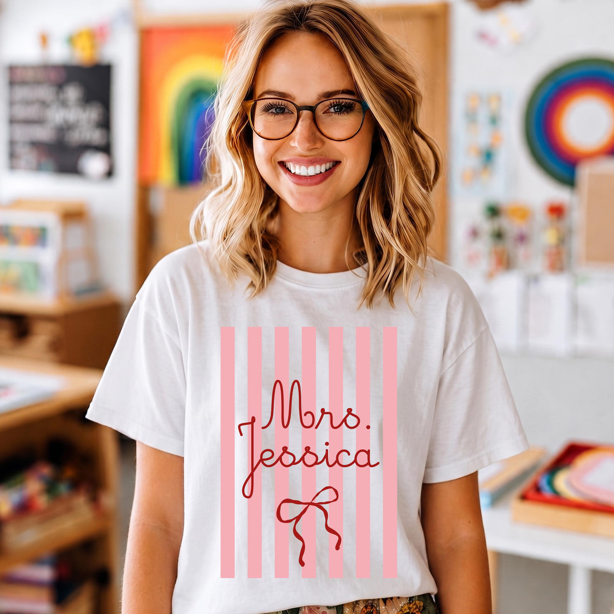 Comfort Colors® Personalized Teacher Bow Shirt, Back to School Matching Tee