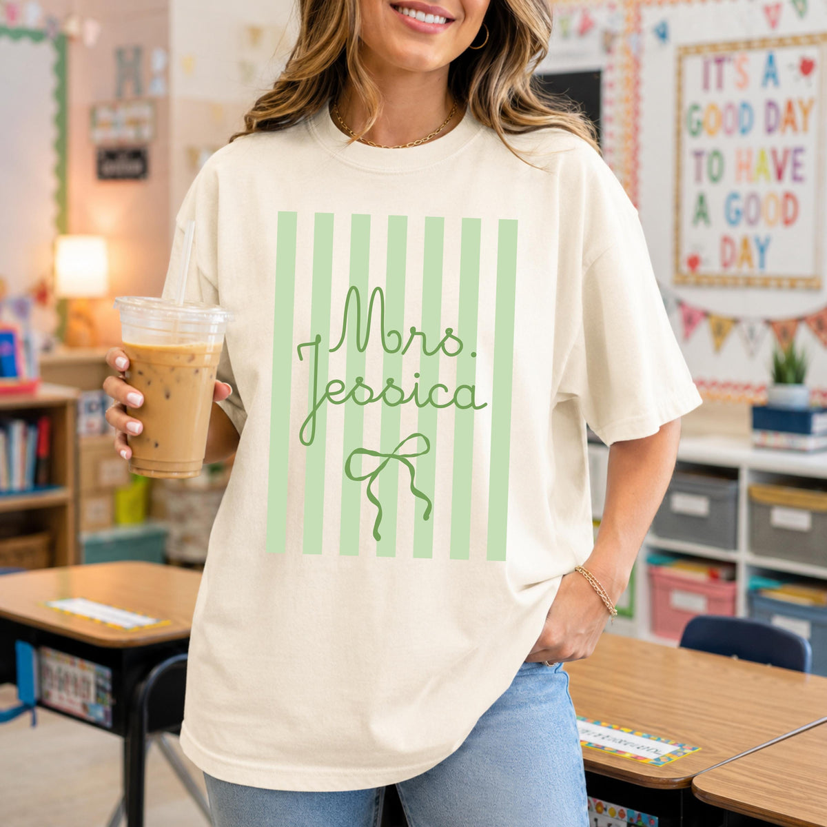 Comfort Colors® Personalized Teacher Bow Shirt, Back to School Matching Tee