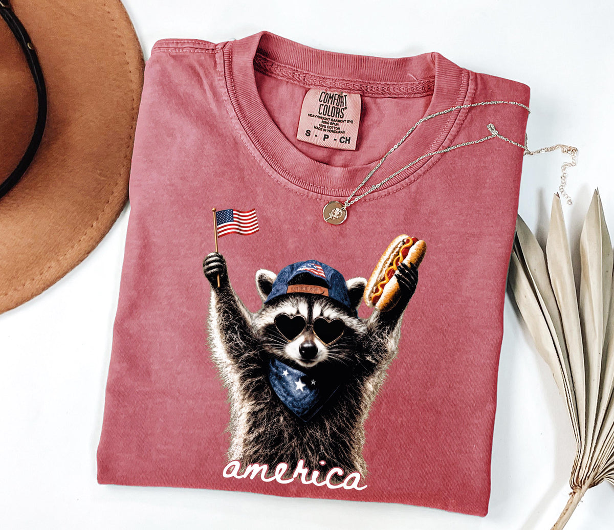 Patriotic Raccoon with Hot Dog Graphic Shirt