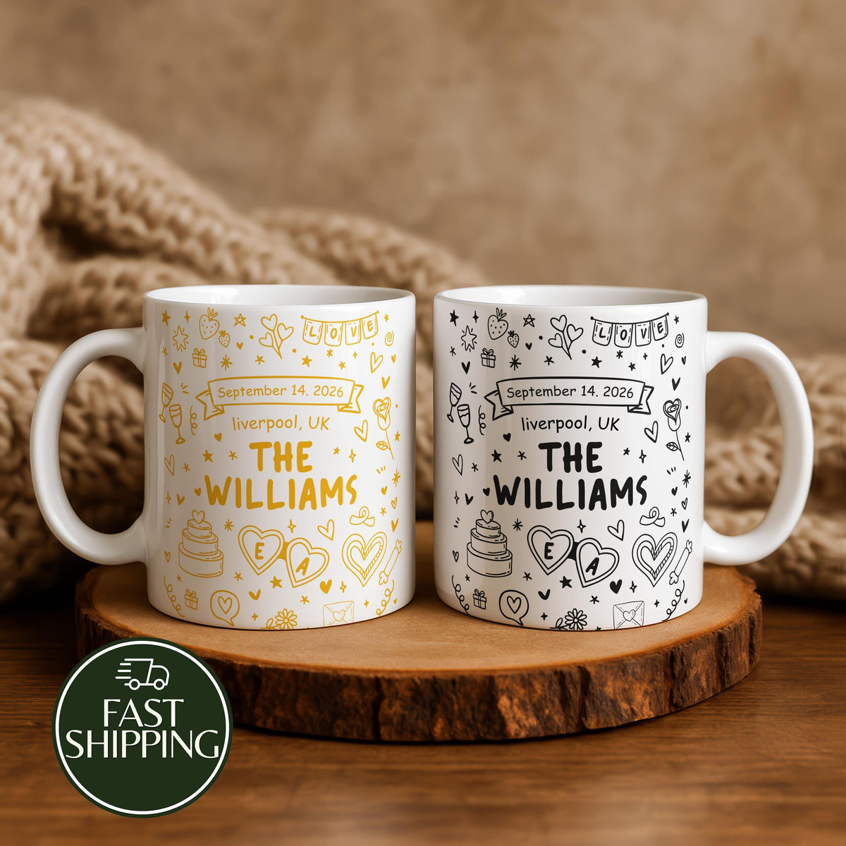 Personalized Family Name - Initial & Date Wedding Cup