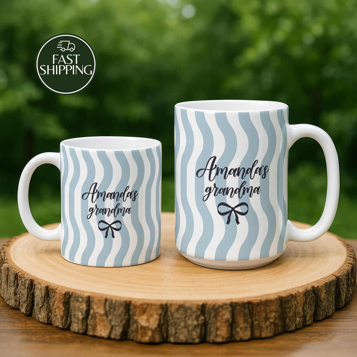 Personalized Grandma Ceramic Cup, Wavy Striped Patterned Coffee Mug
