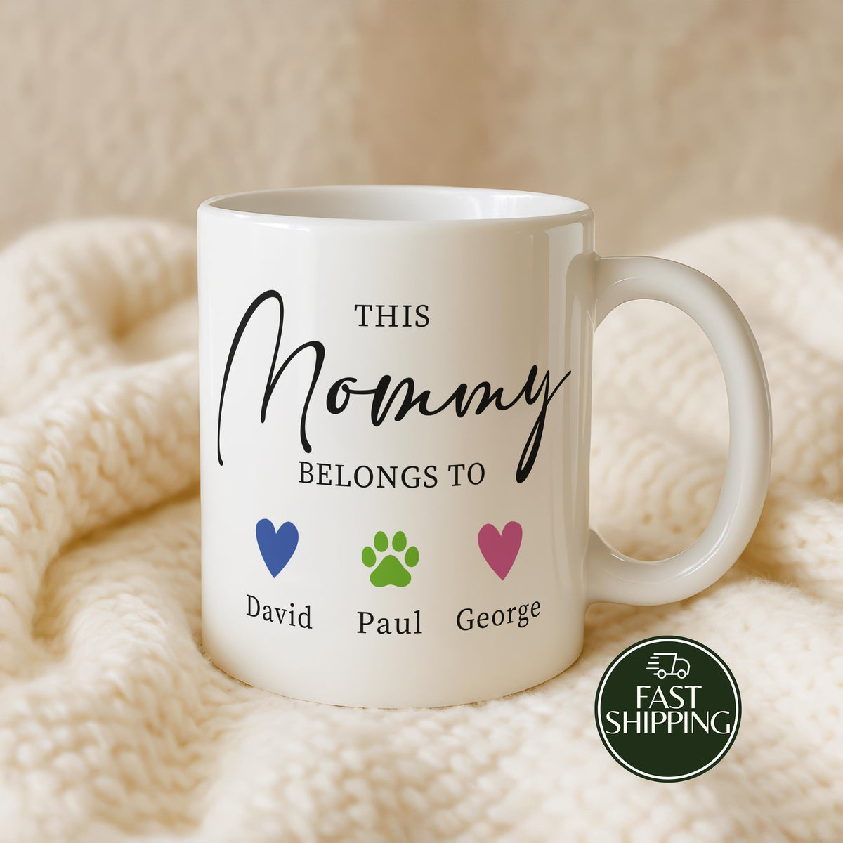 Personalized This Mommy Belongs To Coffee Mug, Custom Kids & Pet Name Ceramic Cup