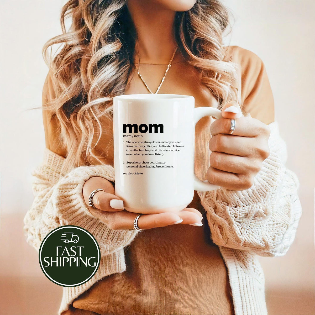 Personalized Mom Definition Ceramic Mug, Heartwarming Mom Quote Coffee Cup, Office Mug for Mom