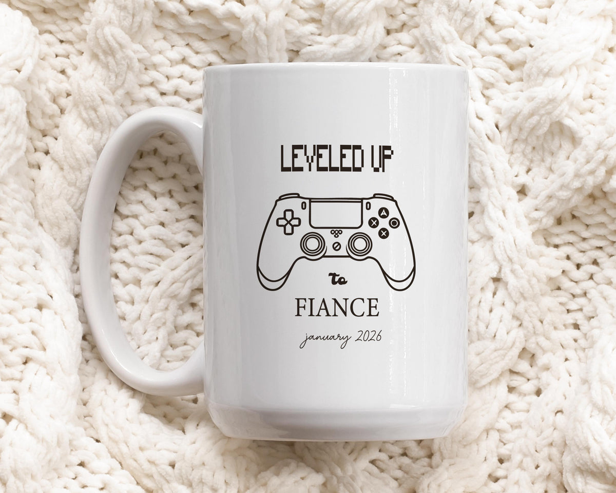 Custom Date Leveled Up To Fiance Cup, Groom To Be Coffee Mug, Engagement Party Gift