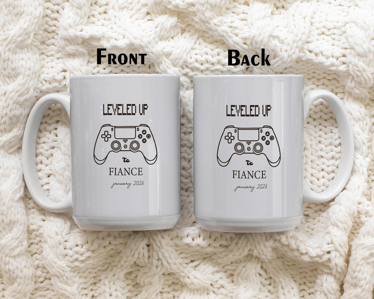 Custom Date Leveled Up To Fiance Cup, Groom To Be Coffee Mug, Engagement Party Gift