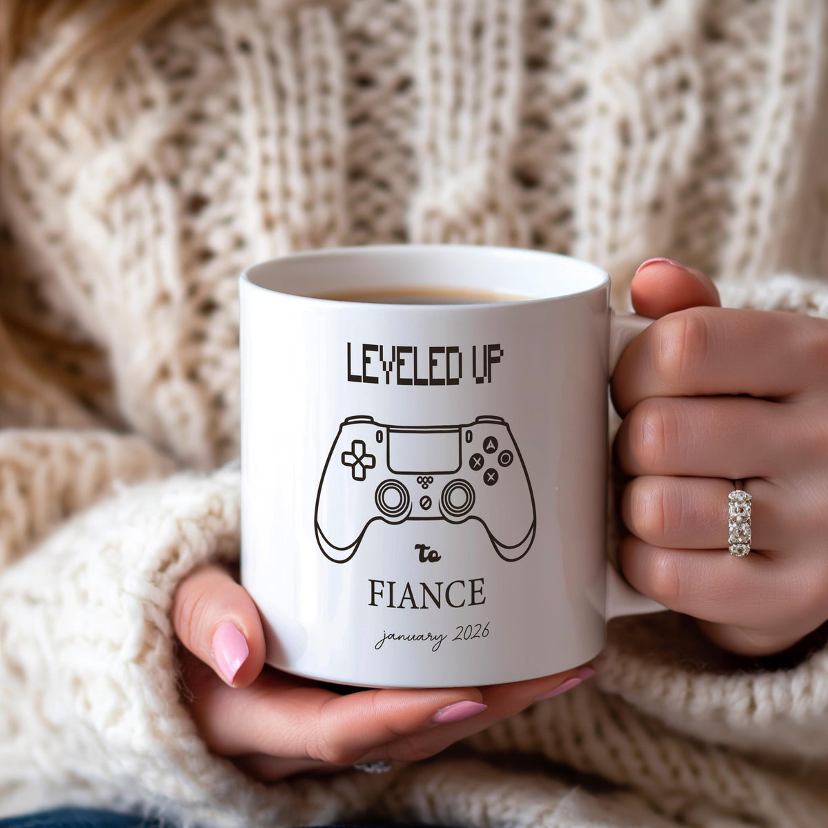 Custom Date Leveled Up To Fiance Cup, Groom To Be Coffee Mug, Engagement Party Gift