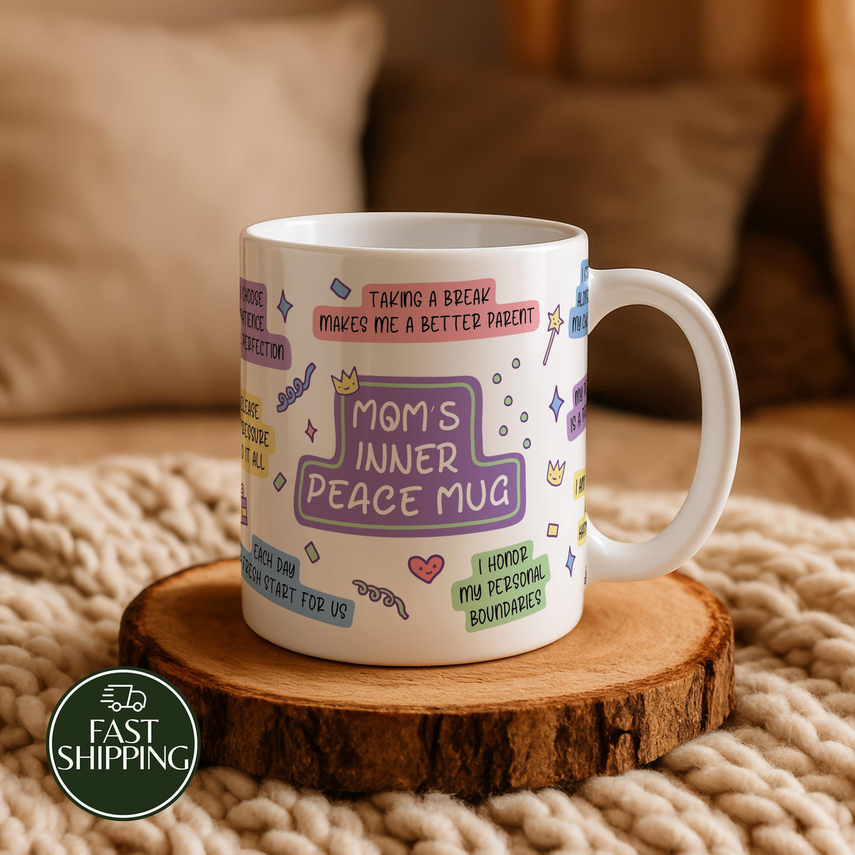 Colorful Mom's Inner Peace Mug, Mental Health Affirmations Coffee Cup
