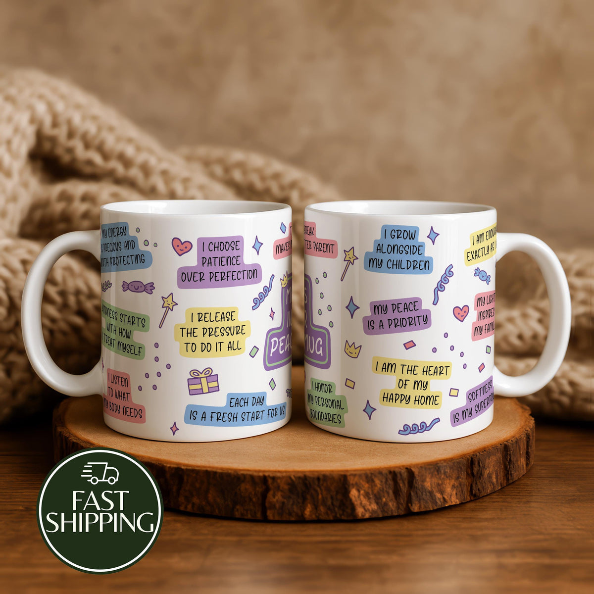 Colorful Mom's Inner Peace Mug, Mental Health Affirmations Coffee Cup