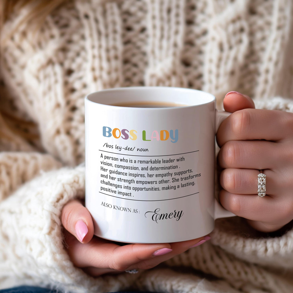 Personalized Boss Lady Noun Coffee Mug, Female Boss Ceramic Cup, Office Mug For Women