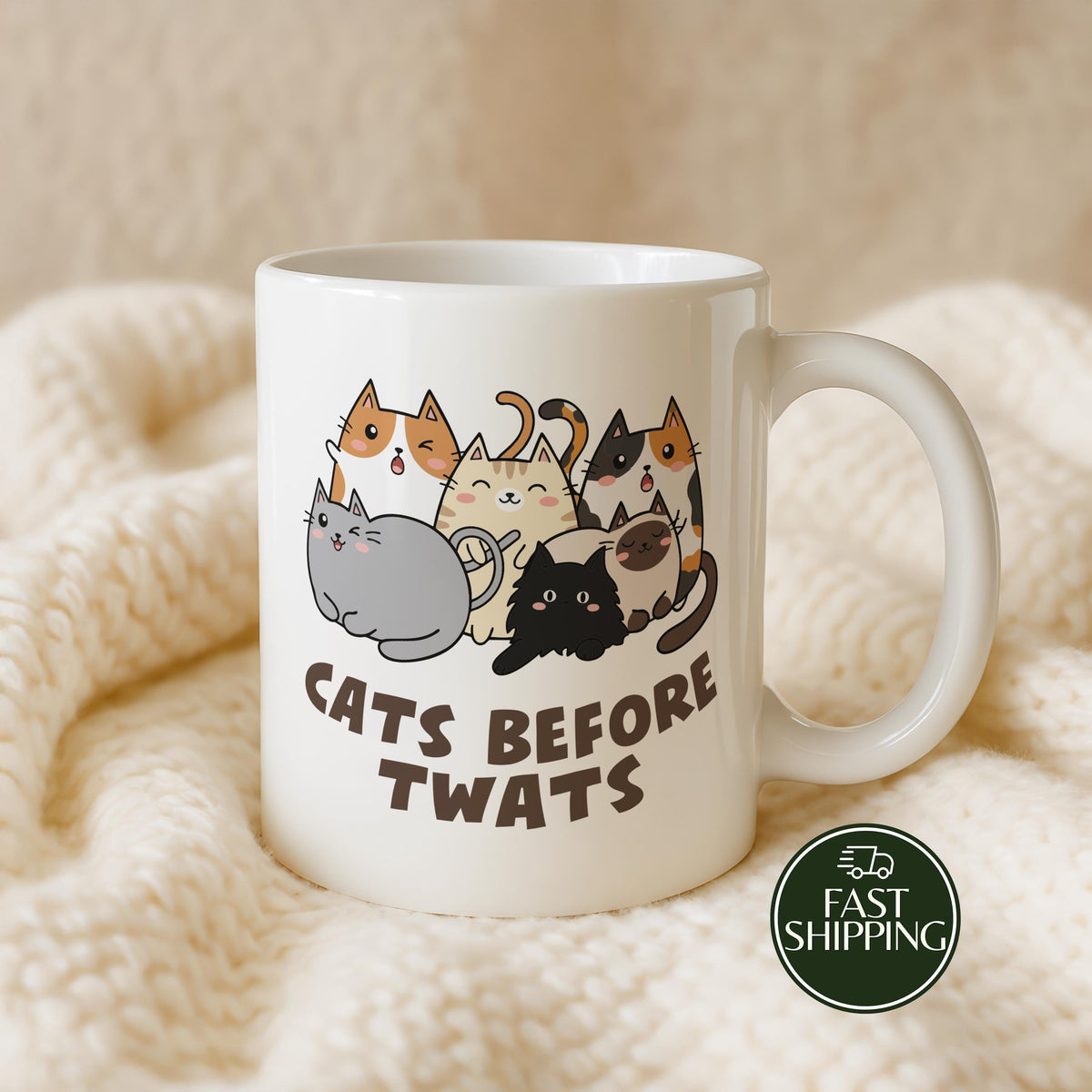 Cats Before Twats Ceramic Cup, Anti Social Cat Lovers Coffee Mug, Sarcastic Pet Owner Gift
