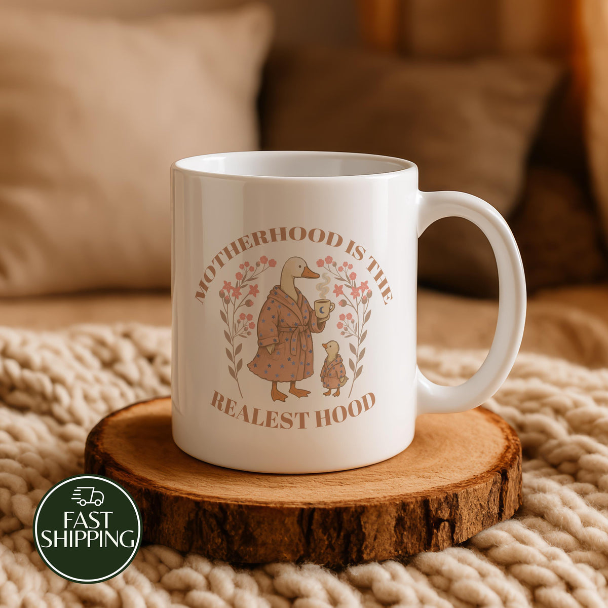 Motherhood Is The Realist Hood Coffee Mug, Silly Goose Mom & Baby Design Ceramic Tea Cup