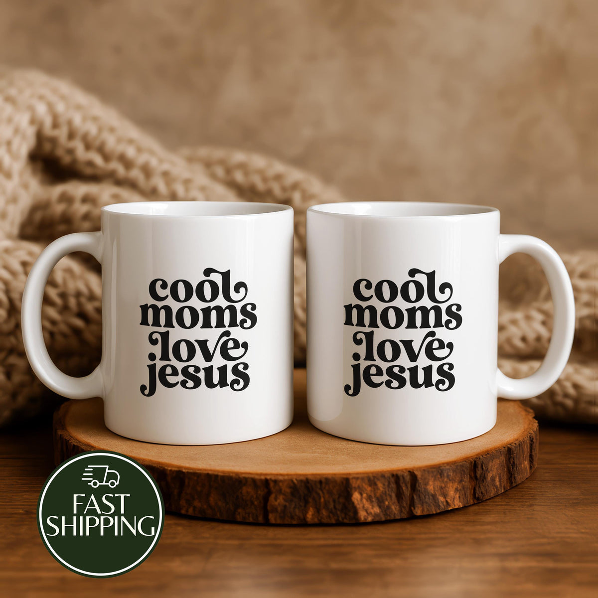 Cool Mom Loves Jesus Coffee Mug, Groovy Text Christian Ceramic Tea Cup, Religious Mother Gift