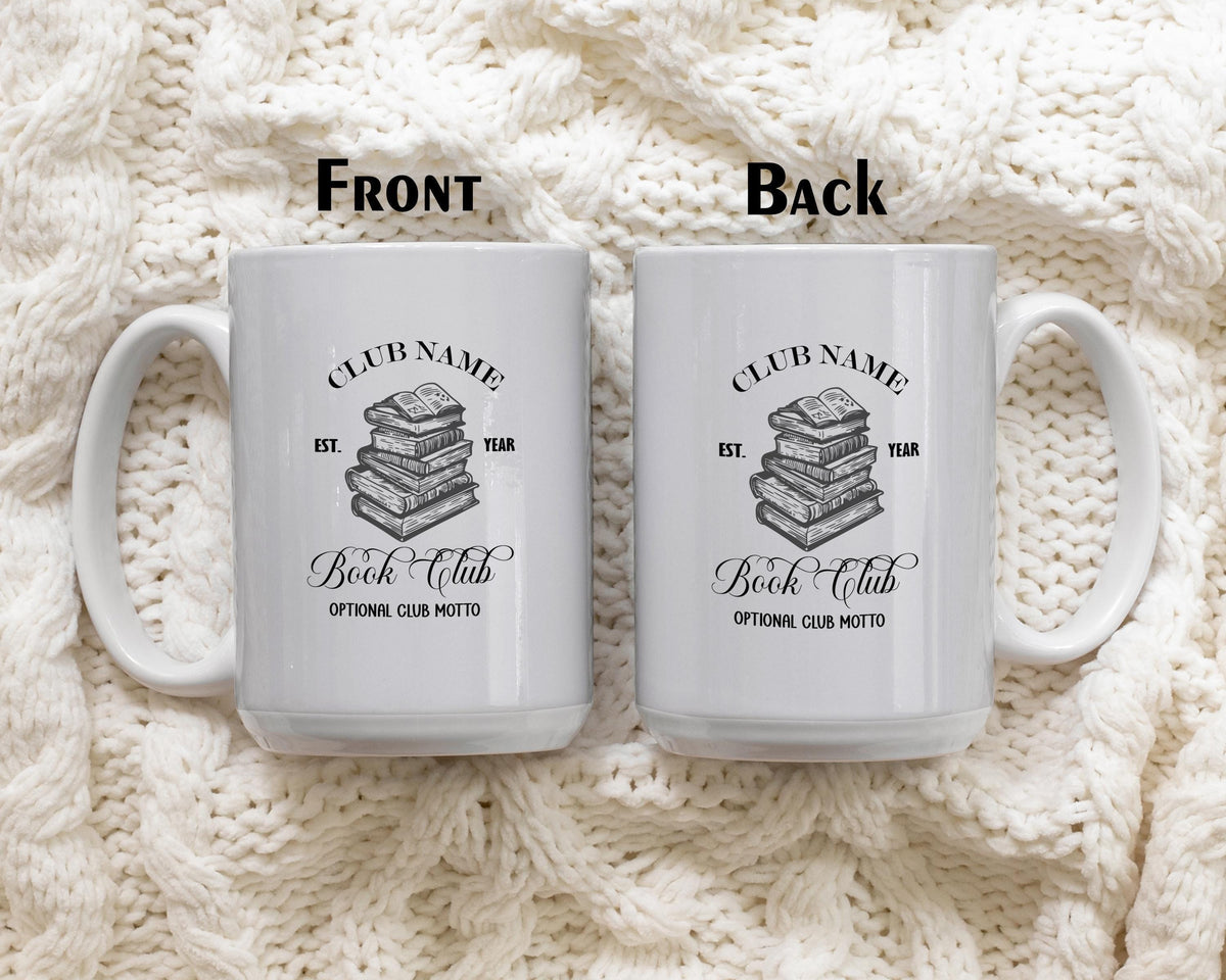 Personalized Book Club Coffee Mug, Custom Club Name & Date Bookish Ceramic Cup