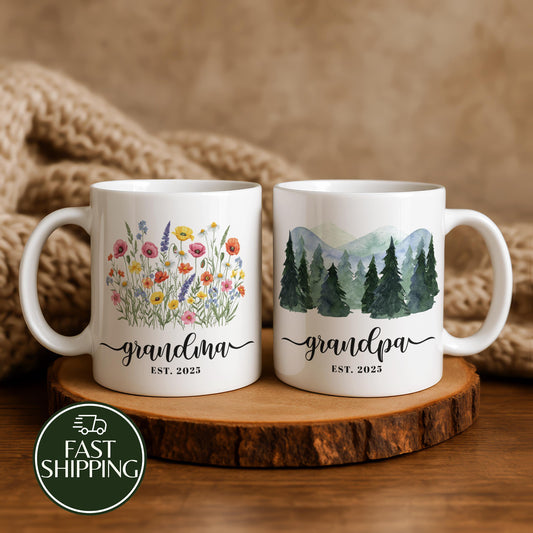 Personalized Grandparents Coffee Mug, Custom Est Grandma Grandpa Cup