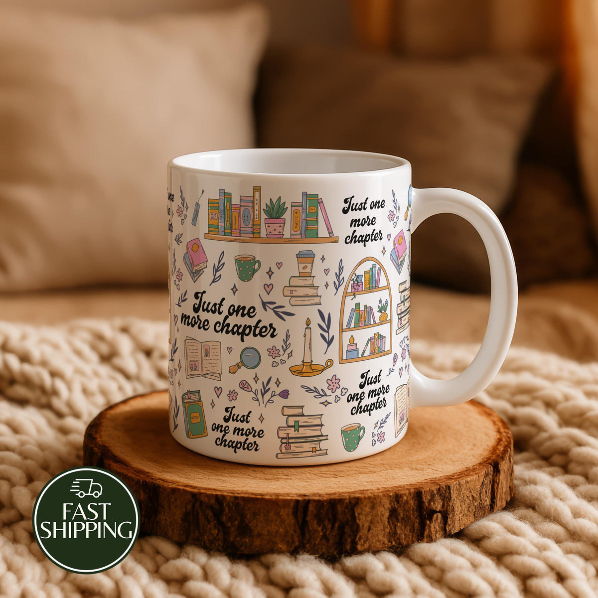 Just One More Chapter Coffee Mug, Colorful Doodles & Floral Ceramic Mug