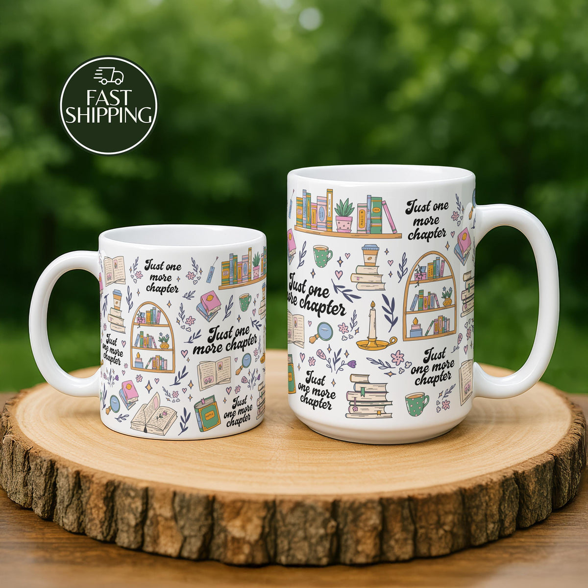 Just One More Chapter Coffee Mug, Colorful Doodles & Floral Ceramic Mug