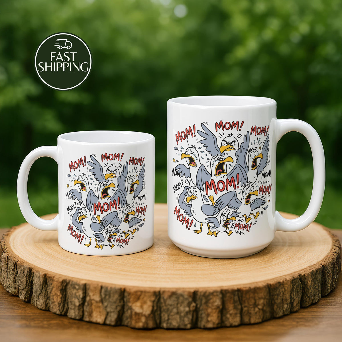 Funny Mom Ceramic Cup with Screaming Seagulls, Chaos Coordinator Mama Coffee Mug
