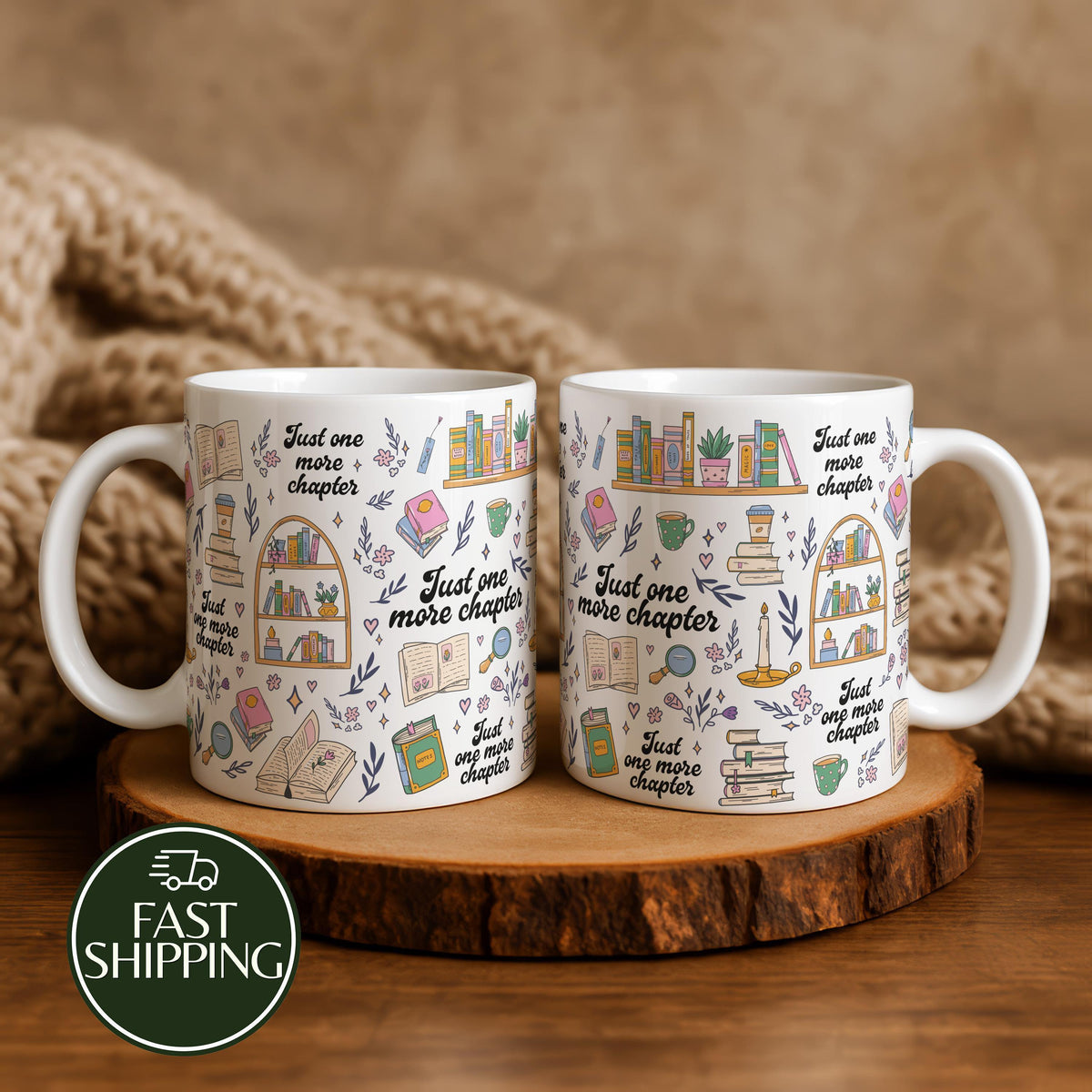 Just One More Chapter Coffee Mug, Colorful Doodles & Floral Ceramic Mug