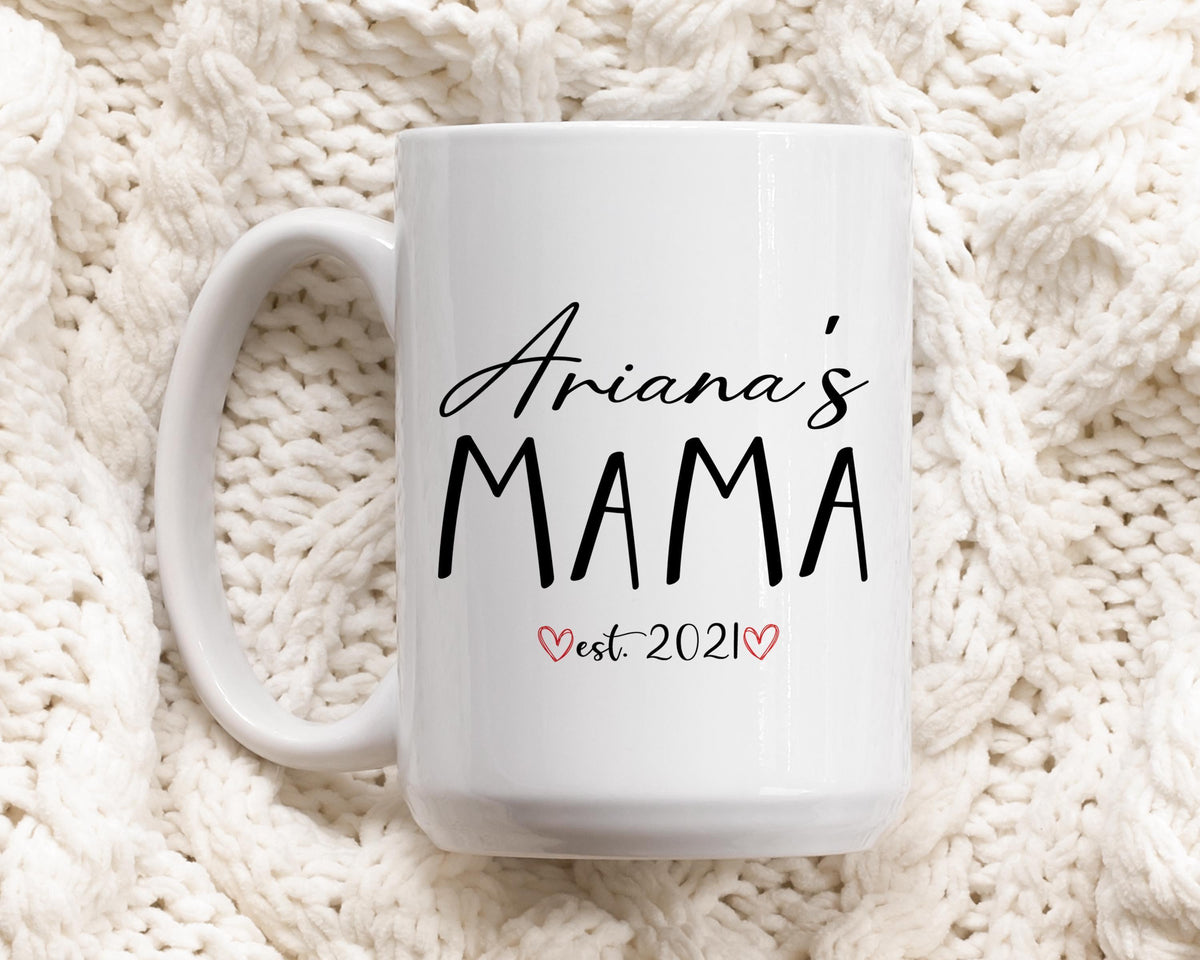 Personalized Mama Est 2025 Ceramic Mug, Custom Mom Pottery Mug, Cute Mom Mug with Name
