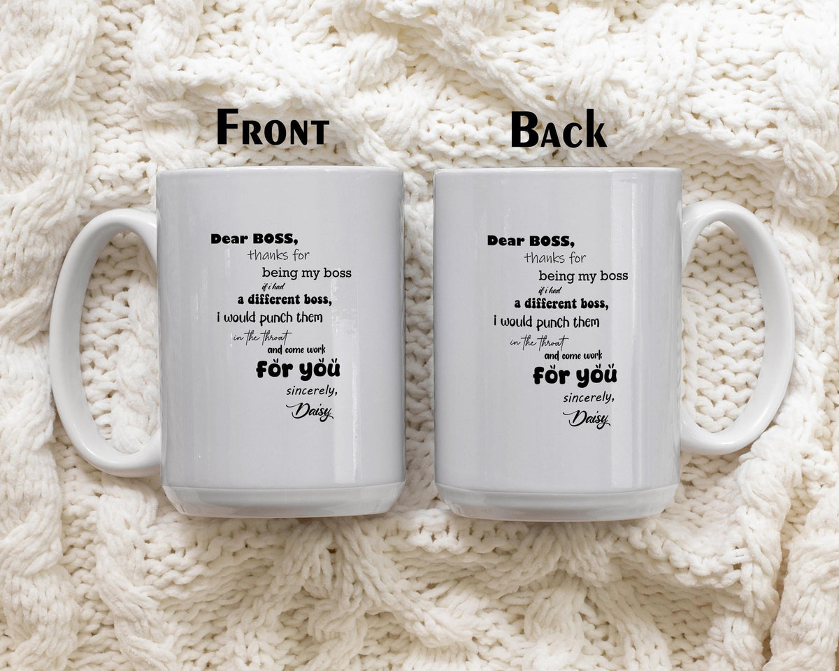 Custom Name Dear Boss Ceramic Cup, Boss Appreciation Coffee Mug, Funny Supervisor Gift