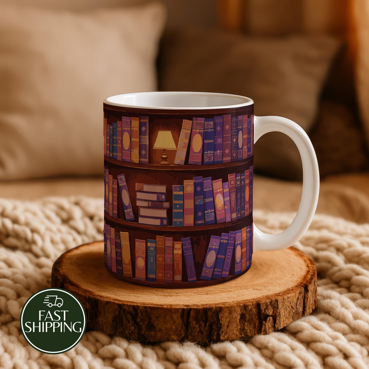 Midnight Library Coffee Mug, Moody Aesthetic Bookish Ceramic Mug