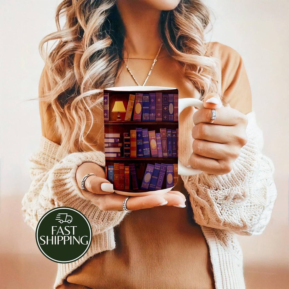Midnight Library Coffee Mug, Moody Aesthetic Bookish Ceramic Mug