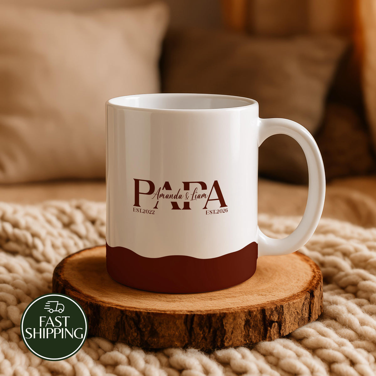 Personalized Papa Mug with Kids Names and EST Years, Custom Father Of 2 Minimalist Coffee Mug