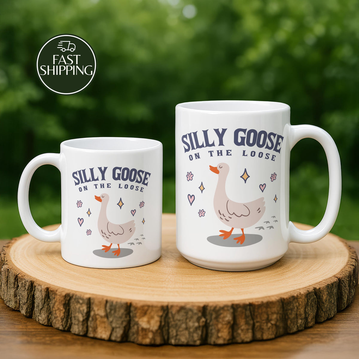 Silly Goose On The Loose Coffee Mug, Cute Goose Illustration Ceramic Cup