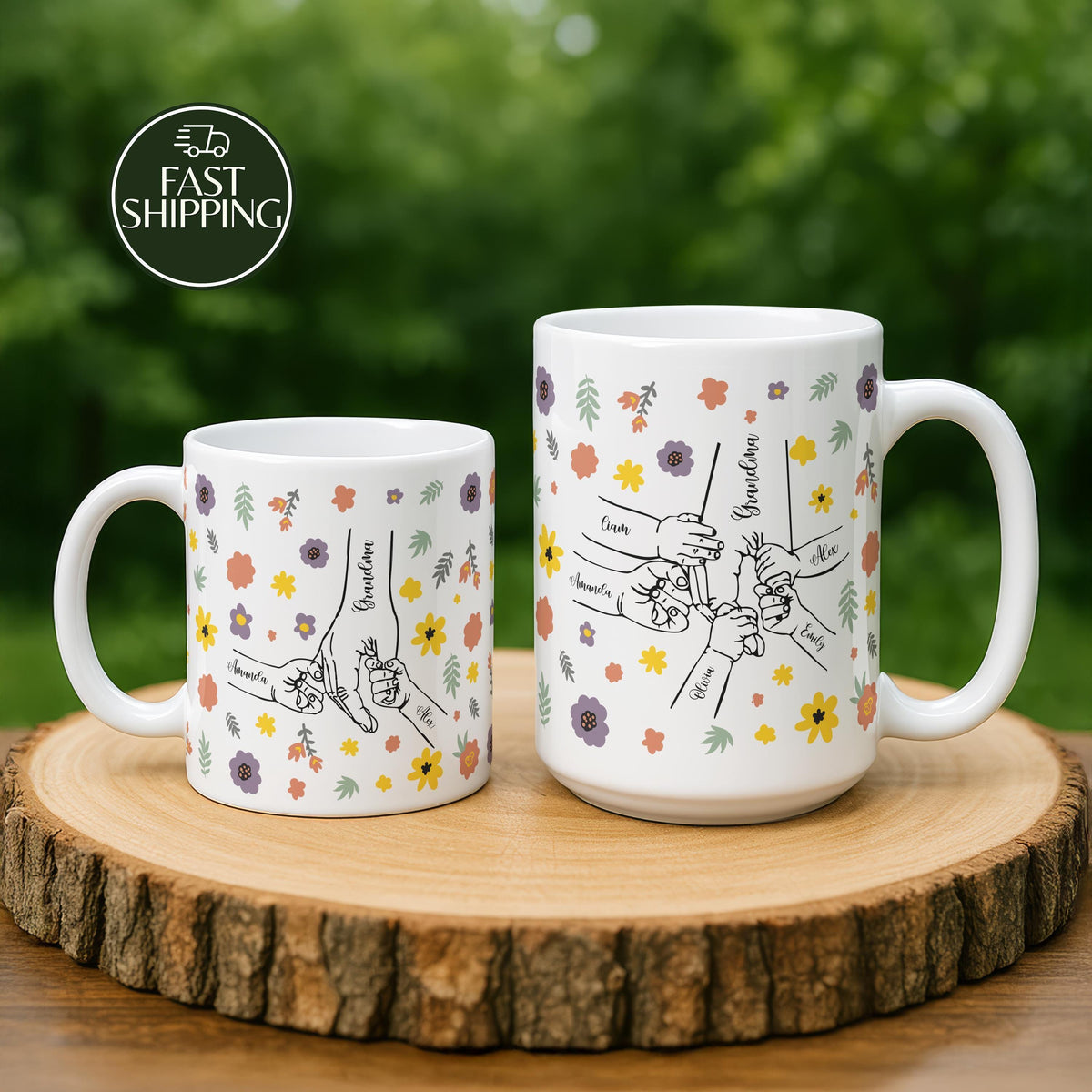 Personalized Grandma and Grandkids Holding Hands Mug
