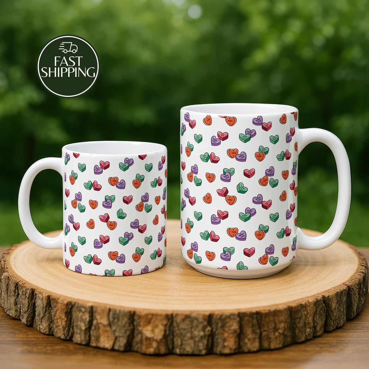 Candy Hearts Pattern Ceramic Mug, Cute Romantic Valentine's Day Gift