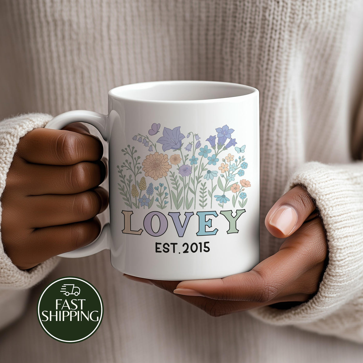 Personalized Grandma Mug with Kids Names, Wildflower Ceramic Cup For Grandmother