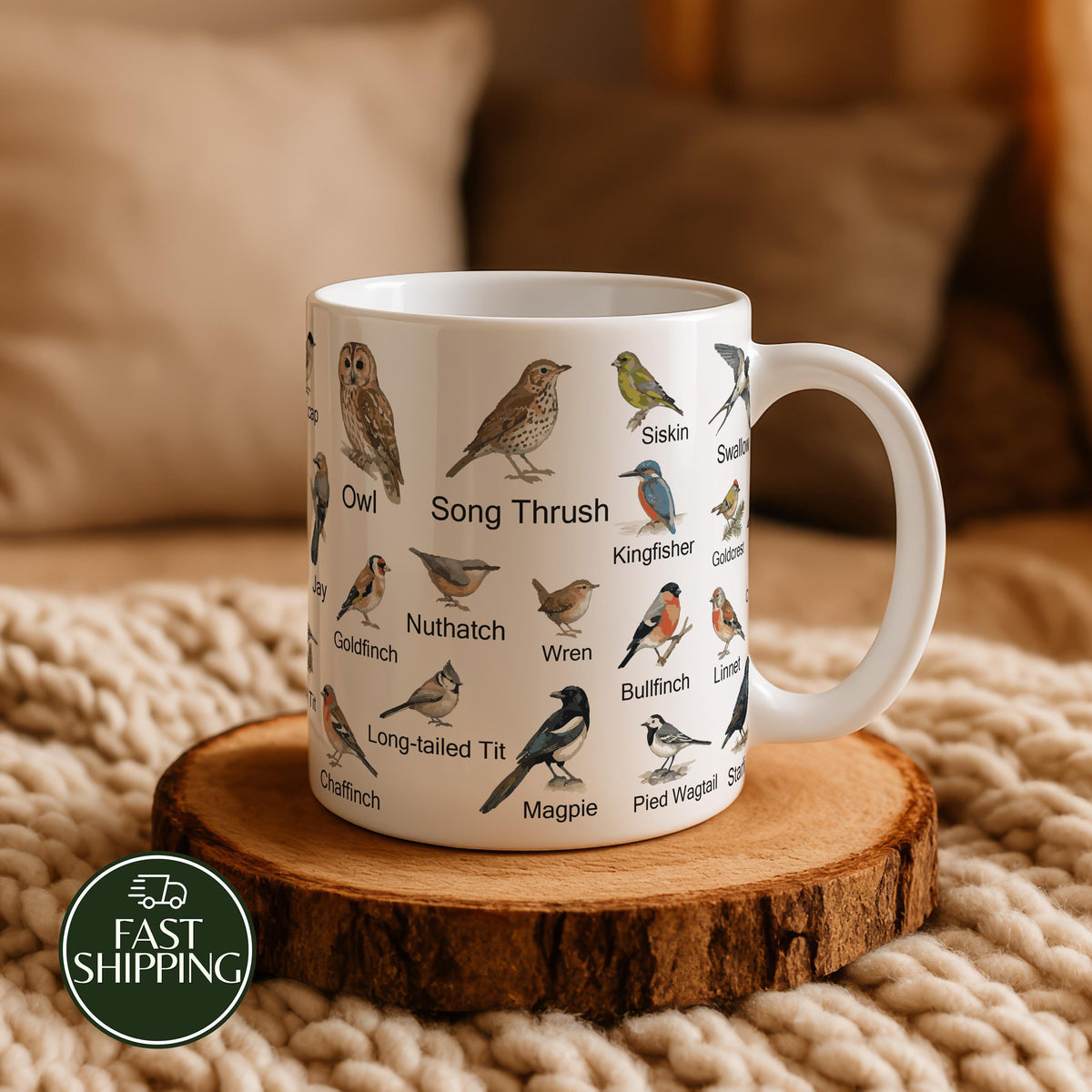 Birds Identification Ceramic Cup, Educational Bird Watching Coffee Mug