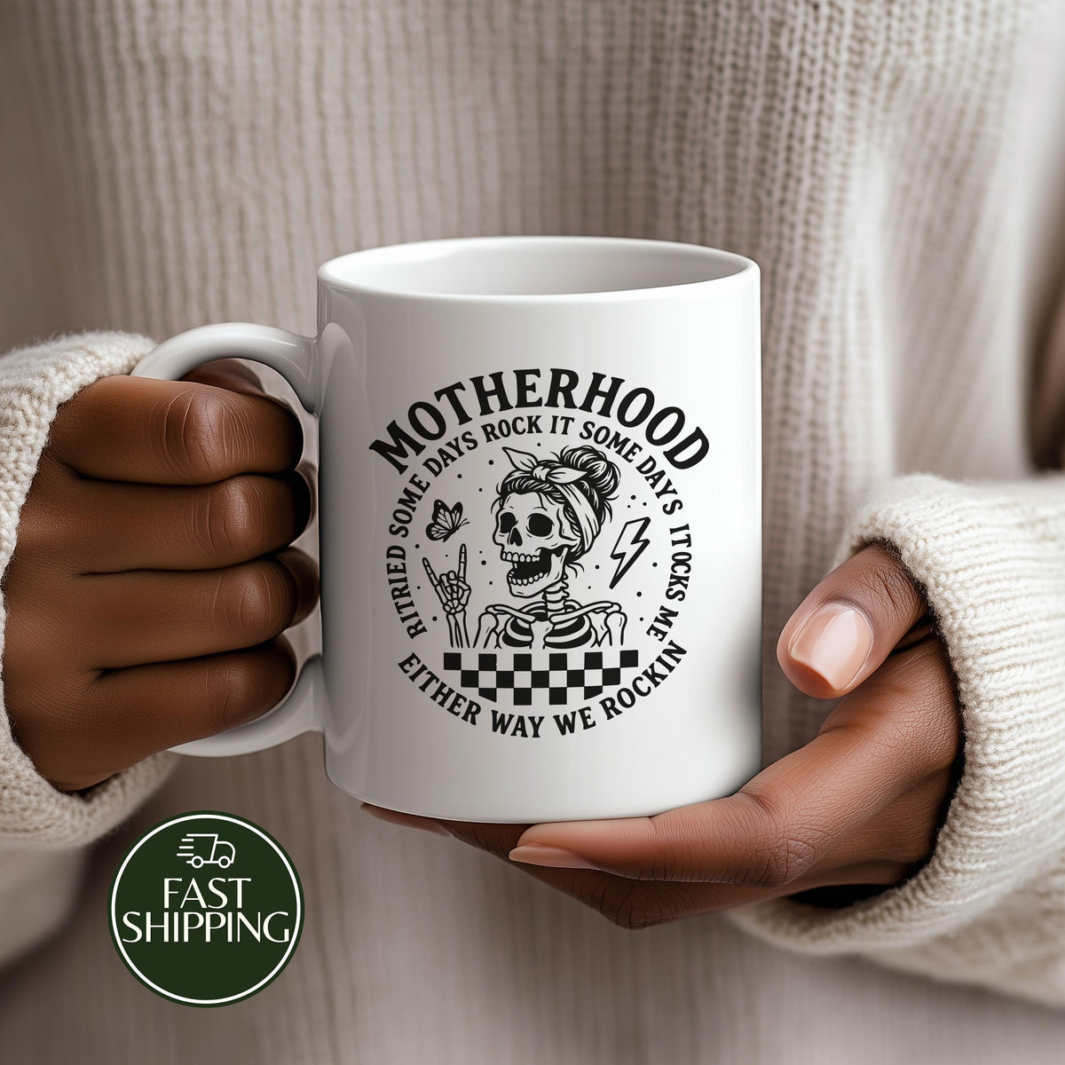 Either Way We Rockin Mom Coffee Cup, Edgy Motherhood Ceramic Cup, Rock Music Lover Mom Gift