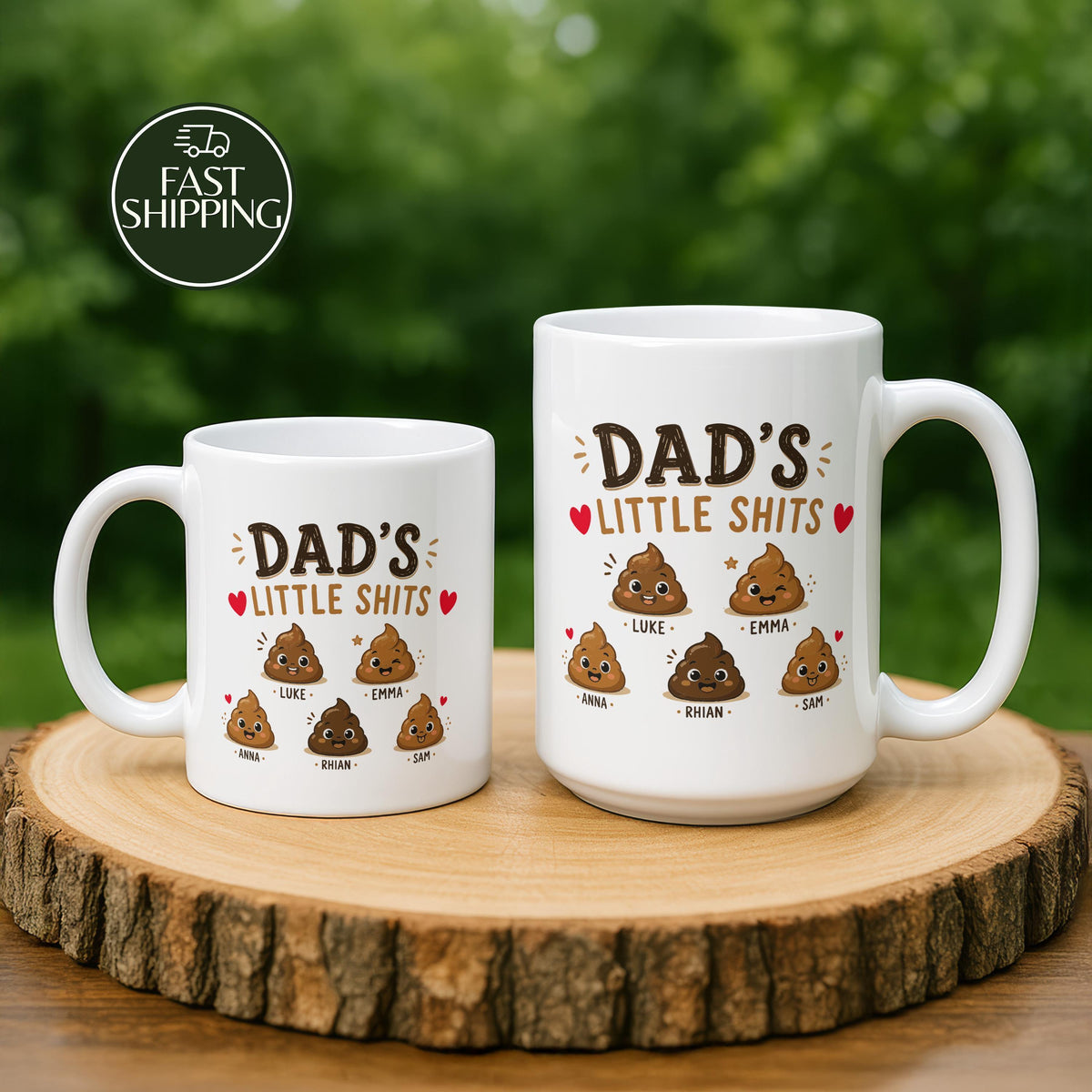 Custom Dad’s Little Shits Coffee Mug, Personalized Funny Poop Cartoon Cup with Children Names