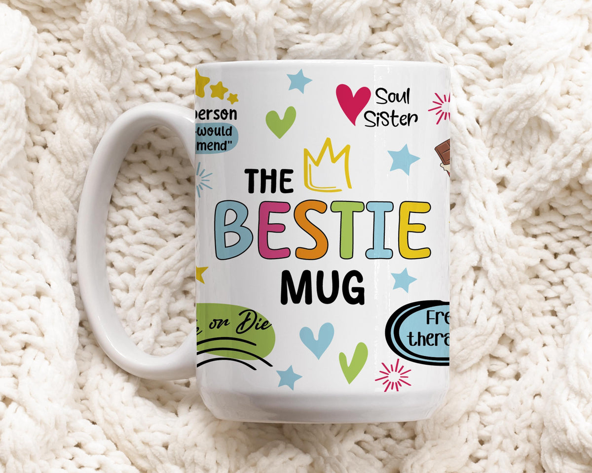 Colorful The Bestie Mug, Cute Soul Sister Coffee Mug, Girls Friendship Tea Cup