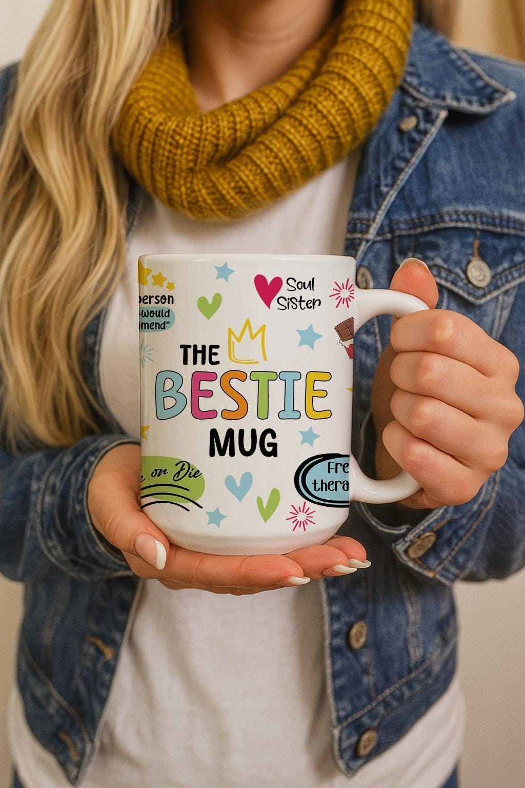 Colorful The Bestie Mug, Cute Soul Sister Coffee Mug, Girls Friendship Tea Cup