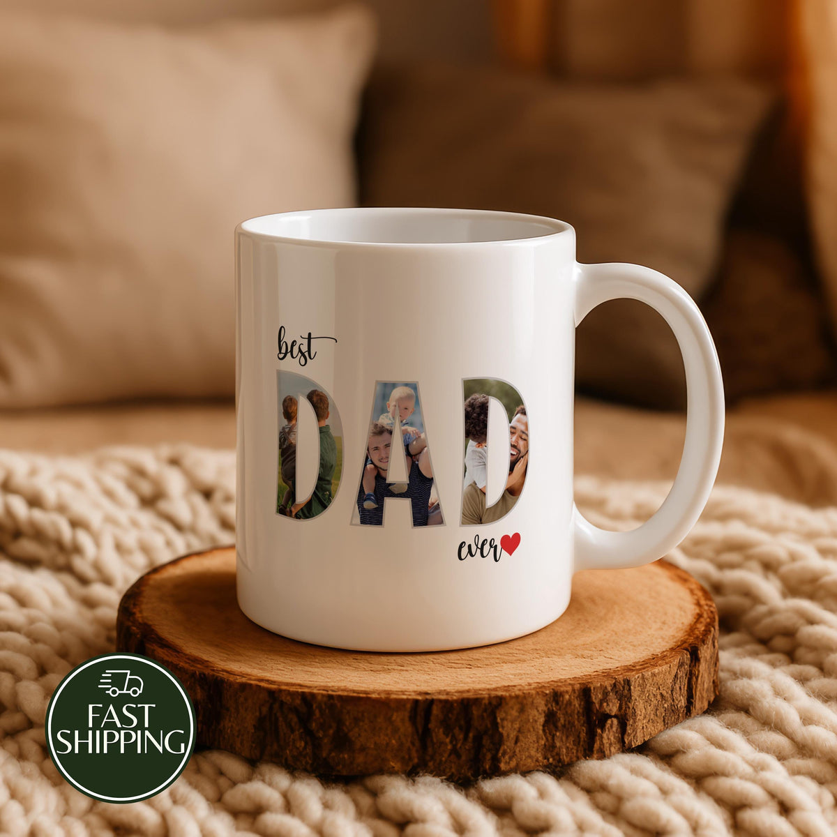 Personalized Best Dad Ever Photo Collage Mug, Custom Picture Coffee Cup for Father