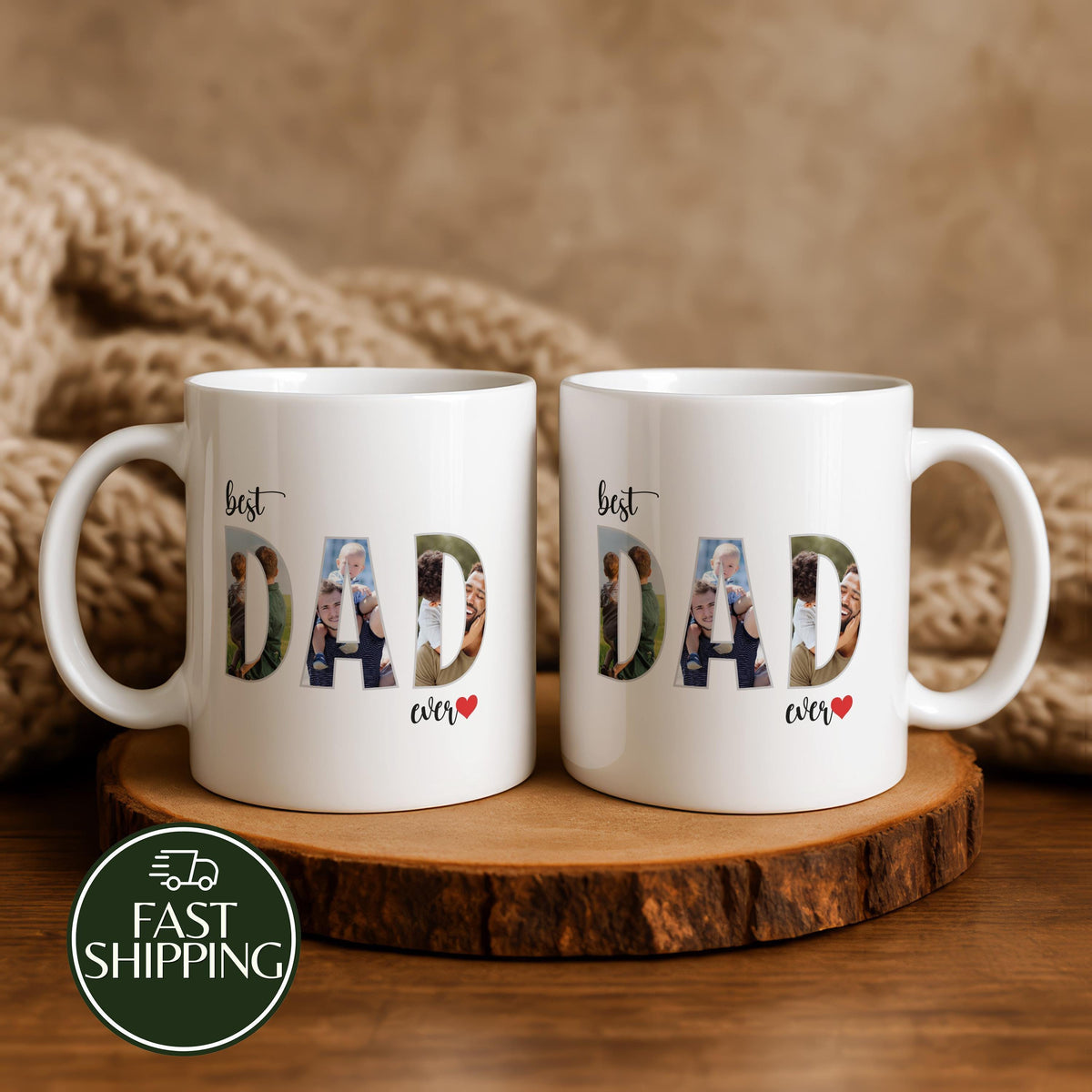 Personalized Best Dad Ever Photo Collage Mug, Custom Picture Coffee Cup for Father
