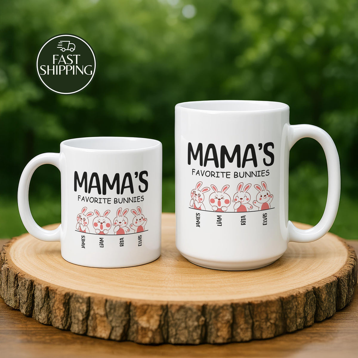 Mama's Favorite Bunnies Mug With Kids Names, Personalized Cute Mom Easter Coffee Mug