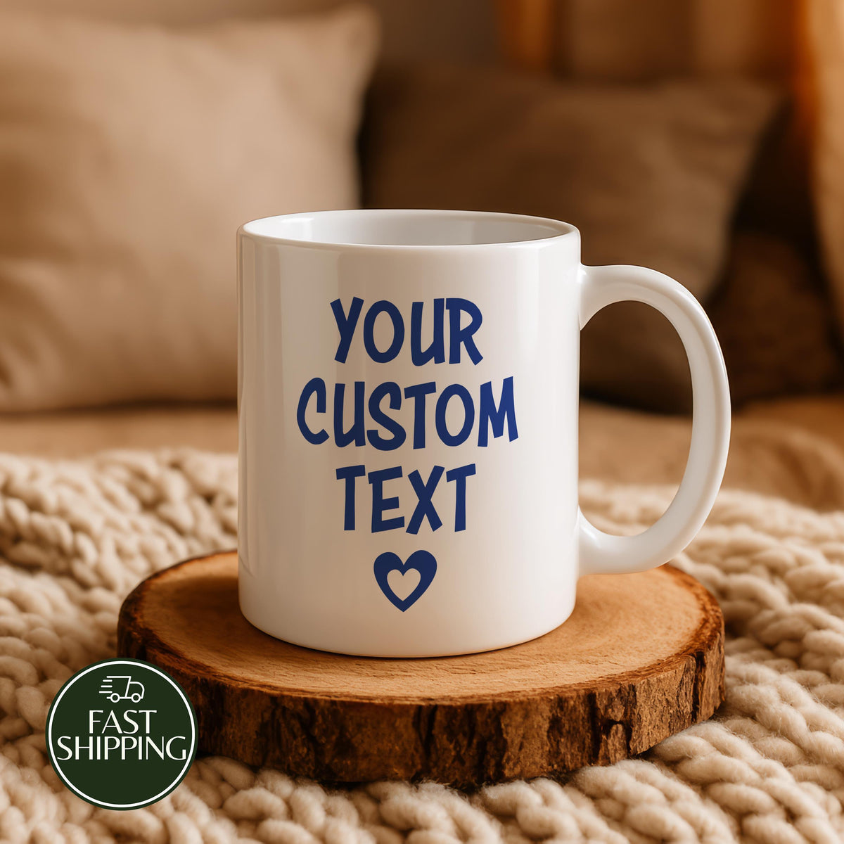 Font Optional Custom Text Coffee Mug, Personalized Message Ceramic Cup
