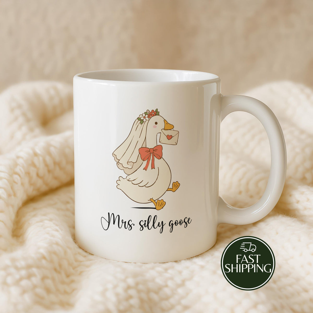 Mr Silly Goose & Mrs Silly Goose Matching Ceramic Cups, Cute Goose Bride and Groom Coffee Mug