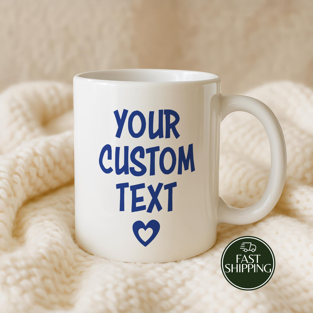 Font Optional Custom Text Coffee Mug, Personalized Message Ceramic Cup