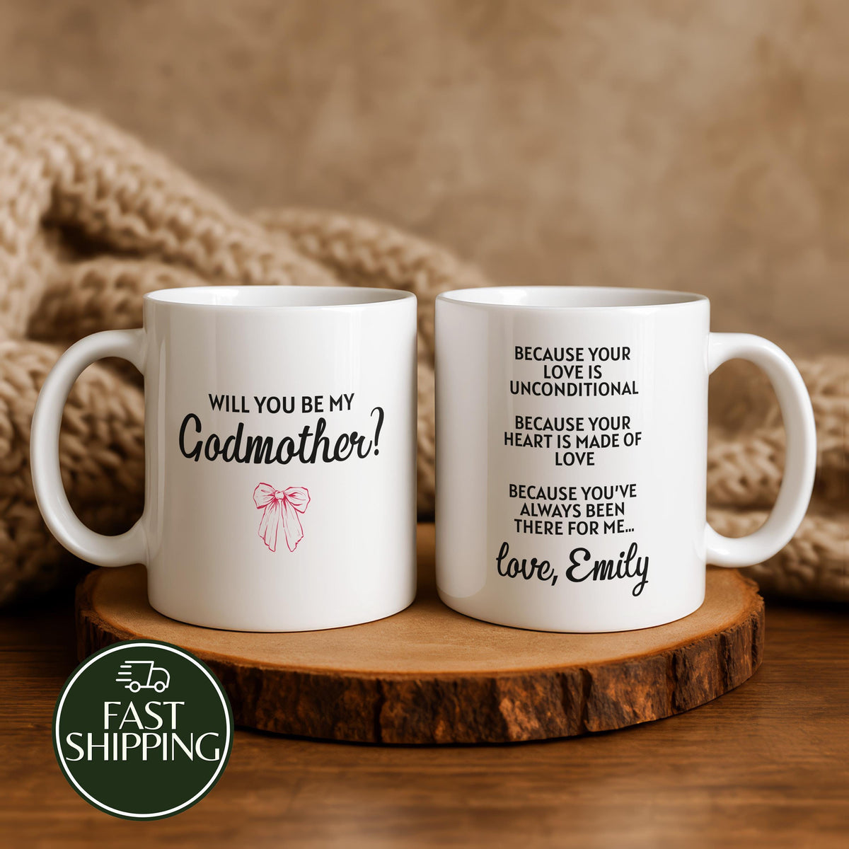 Personalized Will You Be My Godmother? Cup, Custom Name Godmother Proposal Coffee Mug