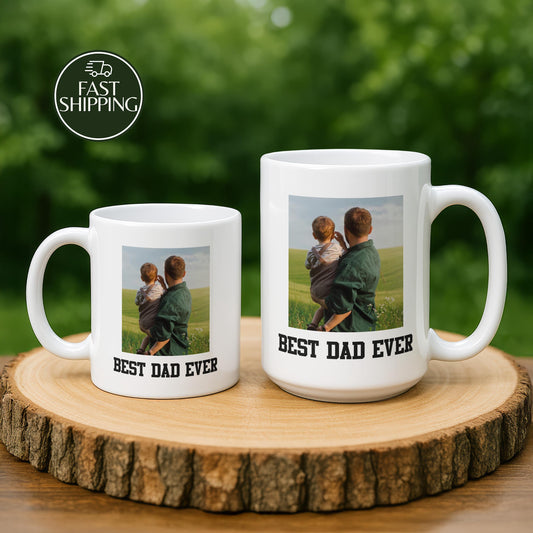 Custom Photo Coffee Mug for Dad, Personalized Best Dad Ever Ceramic Cup, Father's Day Gift
