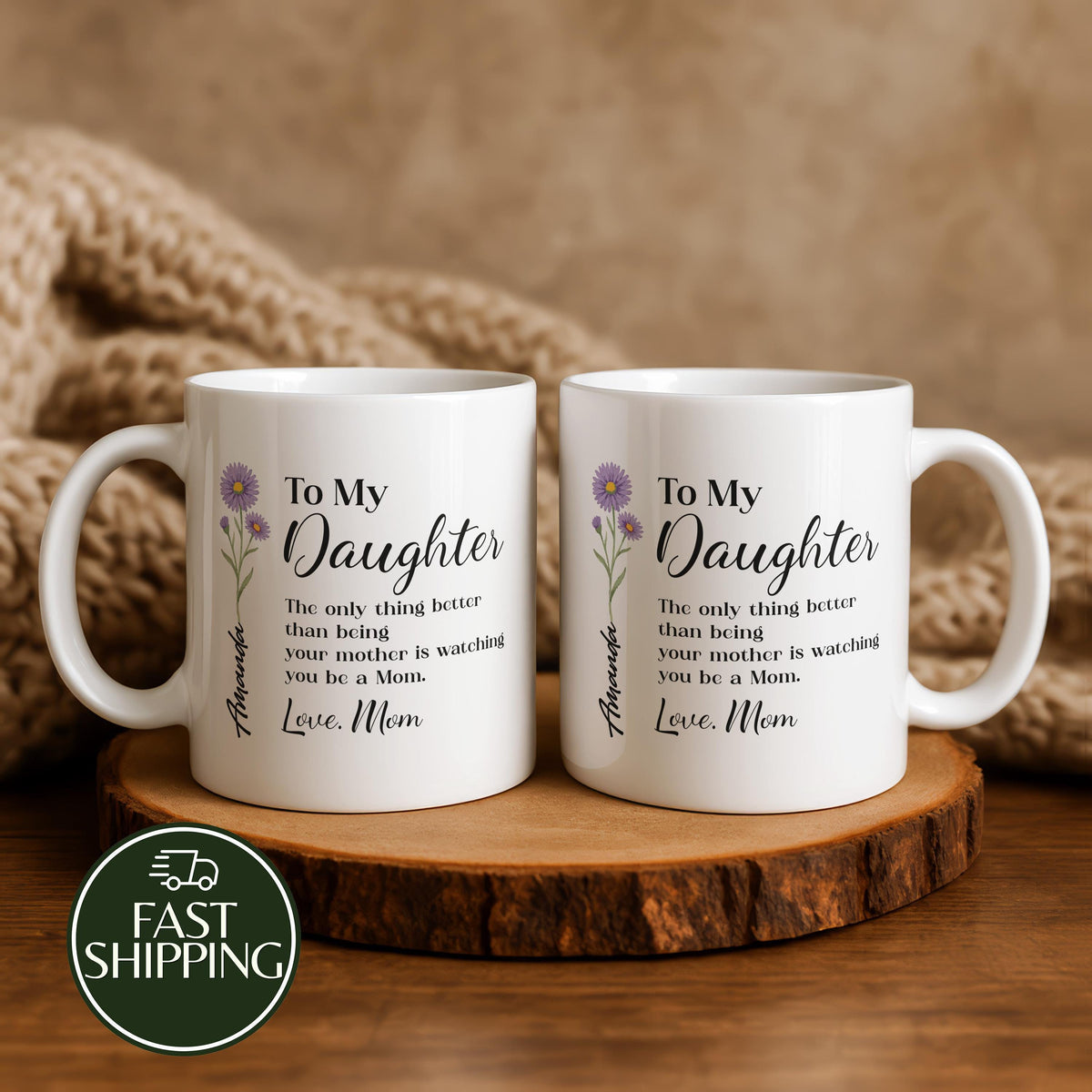 Personalized To My Daughter Ceramic Cup, Birth Month Flower Design Mother's Day Coffee Mug